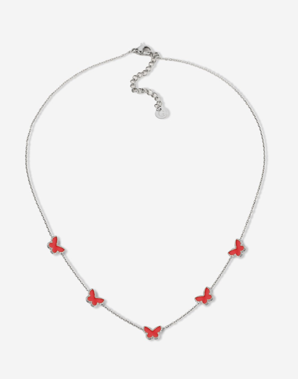 Ketting vlinders rood zilverkleurig