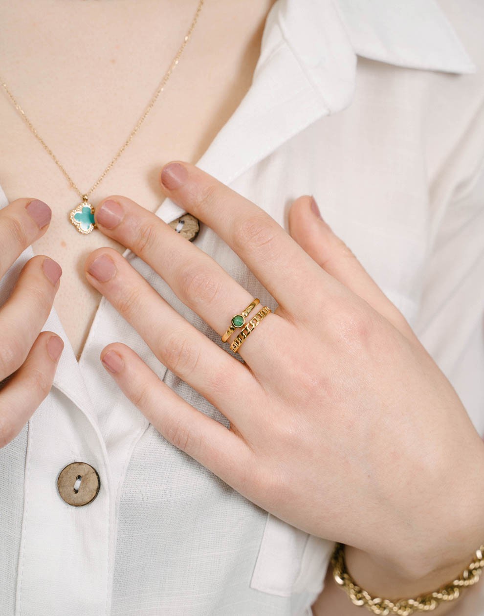 Dubbele ring met steen groen