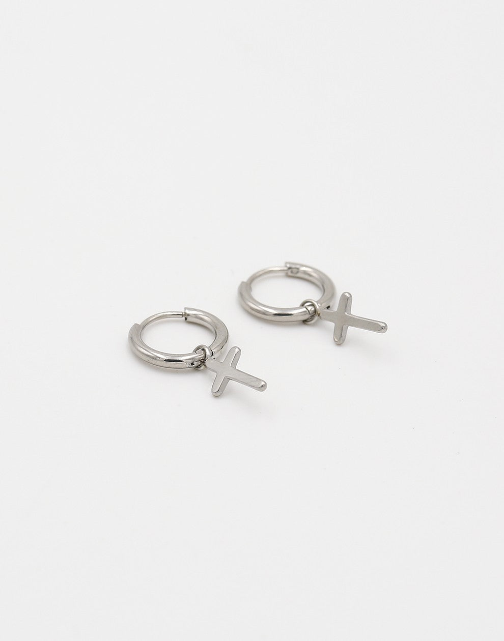 Silver-colored cross earrings