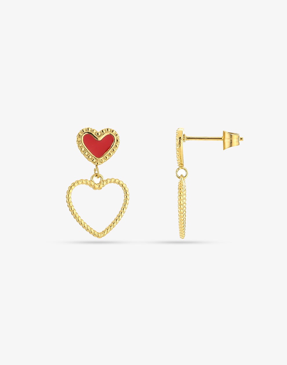 Stud earrings double hearts red