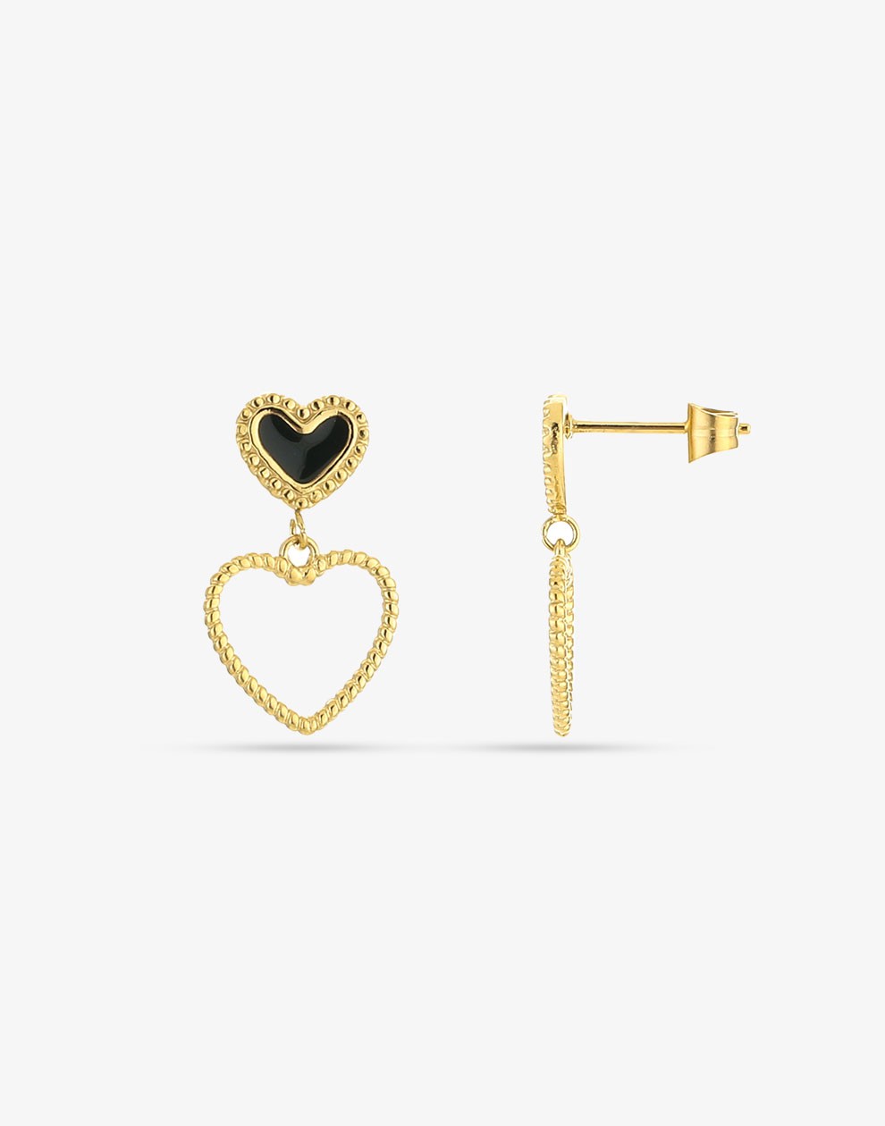 Stud earrings double hearts black