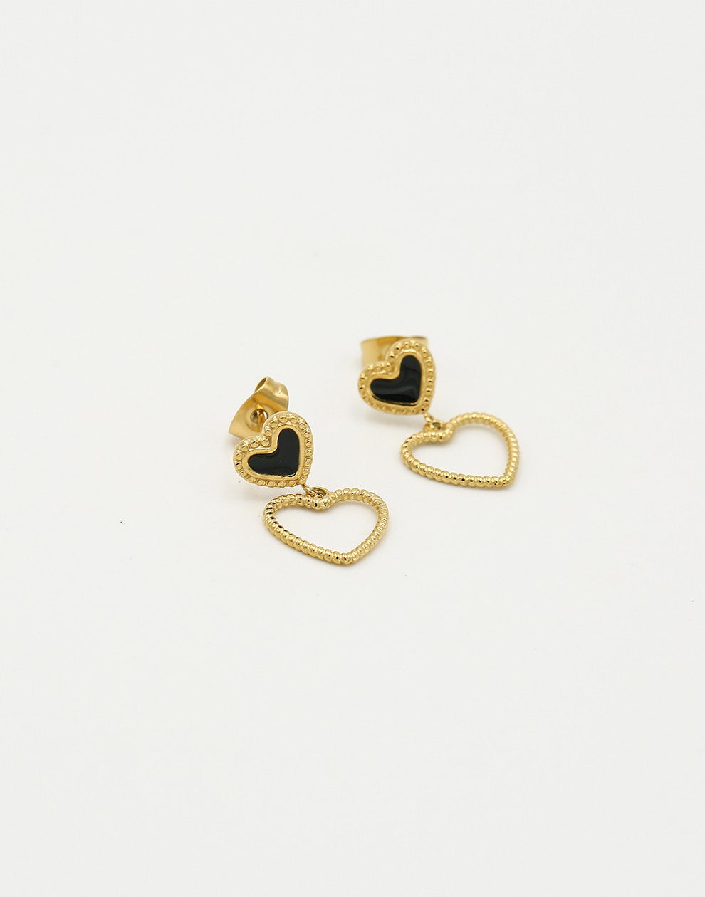 Stud earrings double hearts black