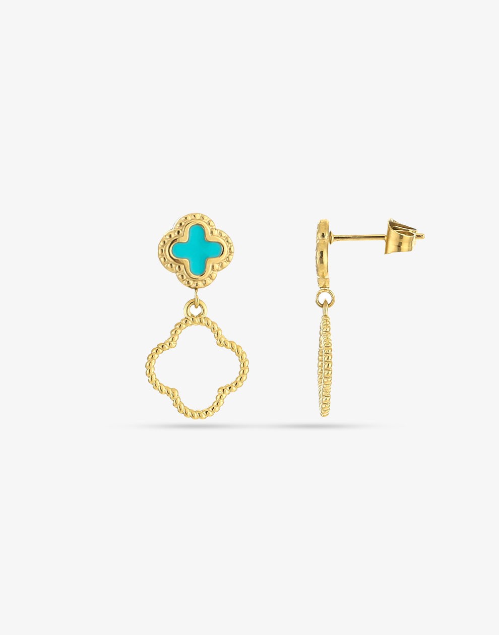 Oorsteker dubbele klavers turquoise