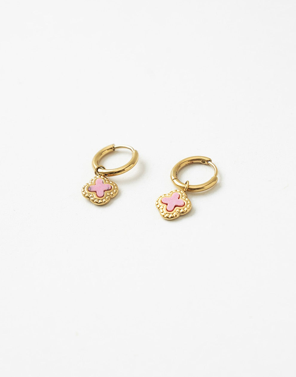 Earrings with clover marble rose gold color