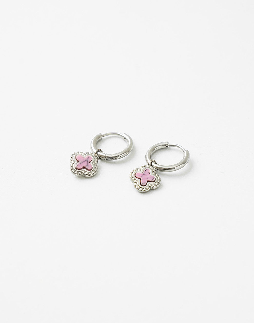 Earrings with clover marble pink silver color