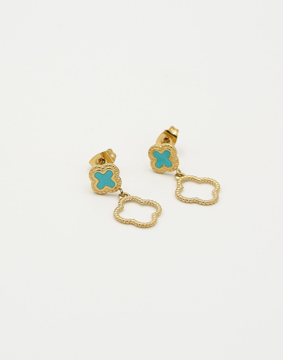 Oorsteker dubbele klavers turquoise