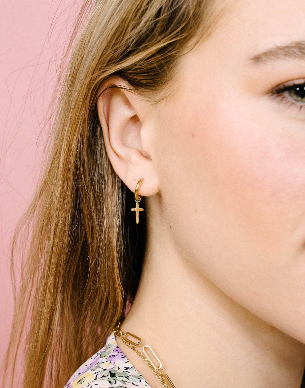 Gold-colored cross earrings