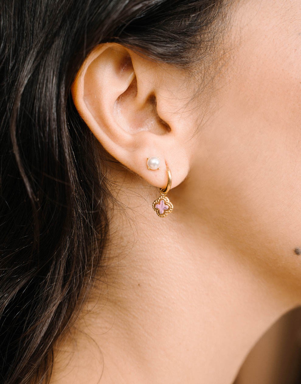 Earrings with clover marble rose gold color
