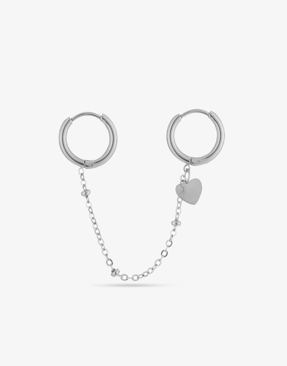 Dubbele oorringen chain met hartje zilverkleurig
