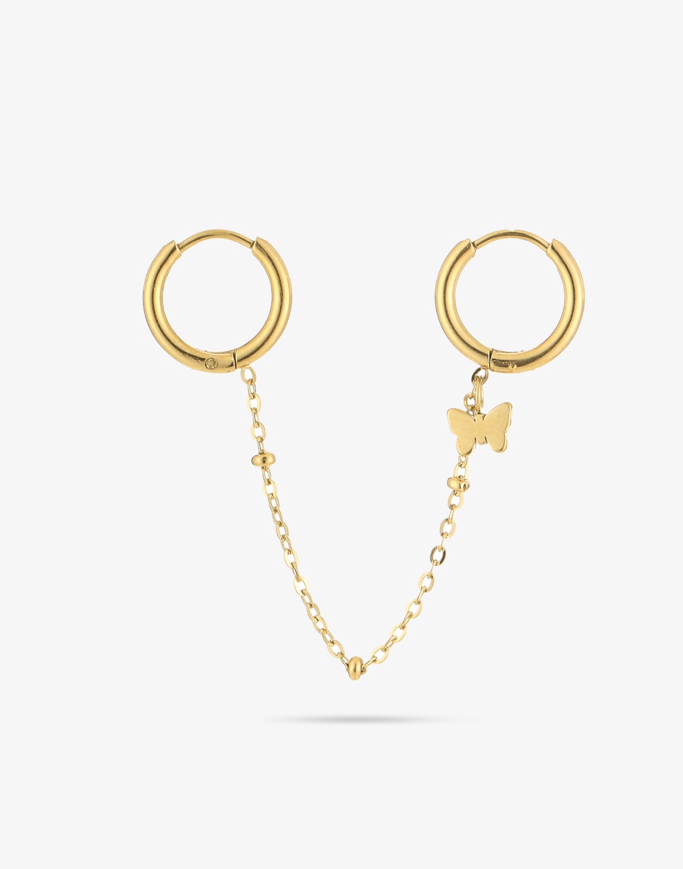 Double earrings with butterfly gold-colored