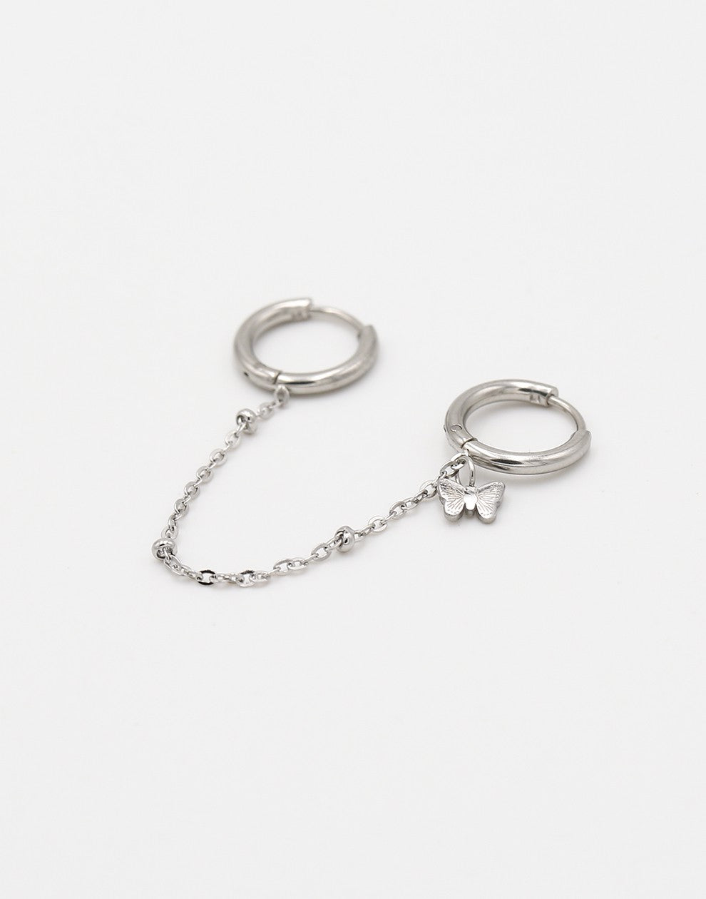 Double earrings with butterfly silver-colored