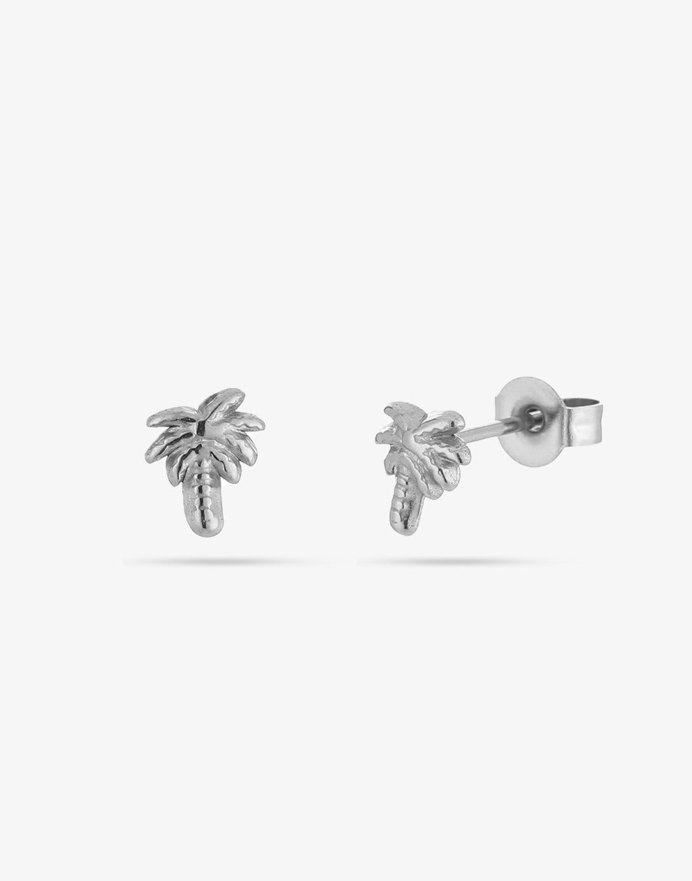 Silver-colored palm tree stud earring