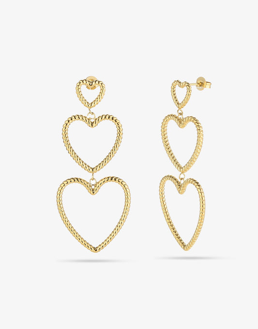 Earrings three hearts gold-colored