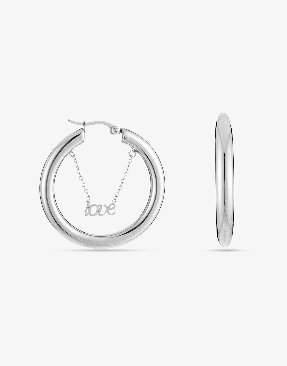 Oorringen hoops love zilverkleurig
