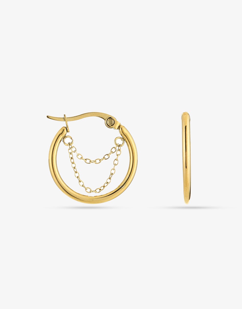 gold-colored double chain creoles
