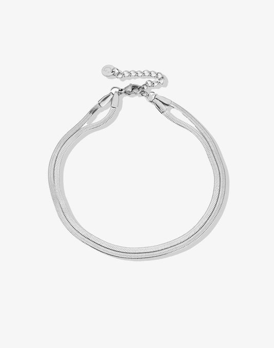 Ankle bracelet double snake silver-colored