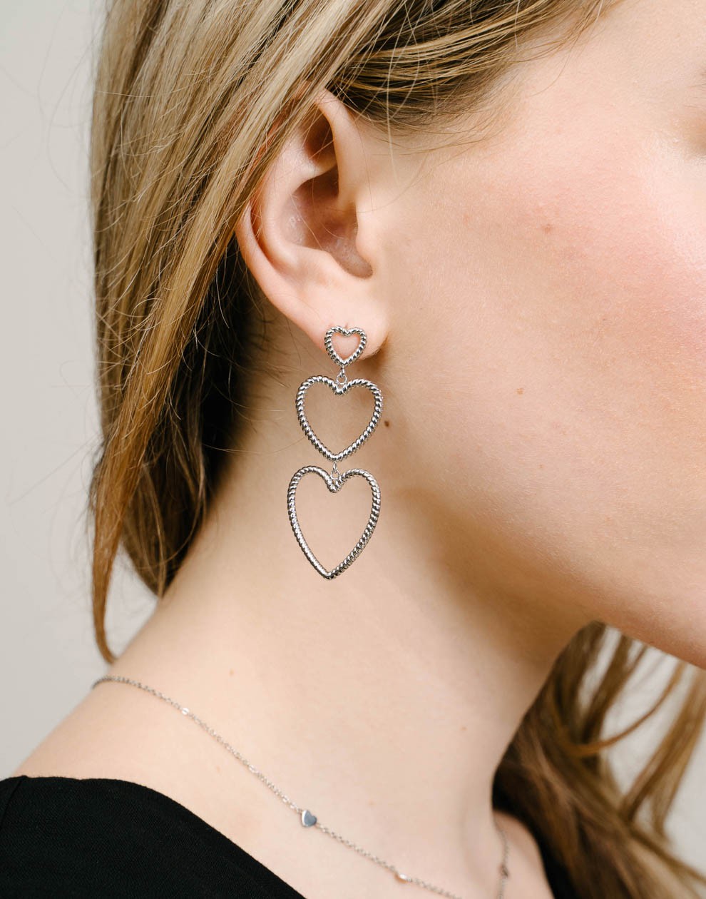 Earrings three hearts silver-colored