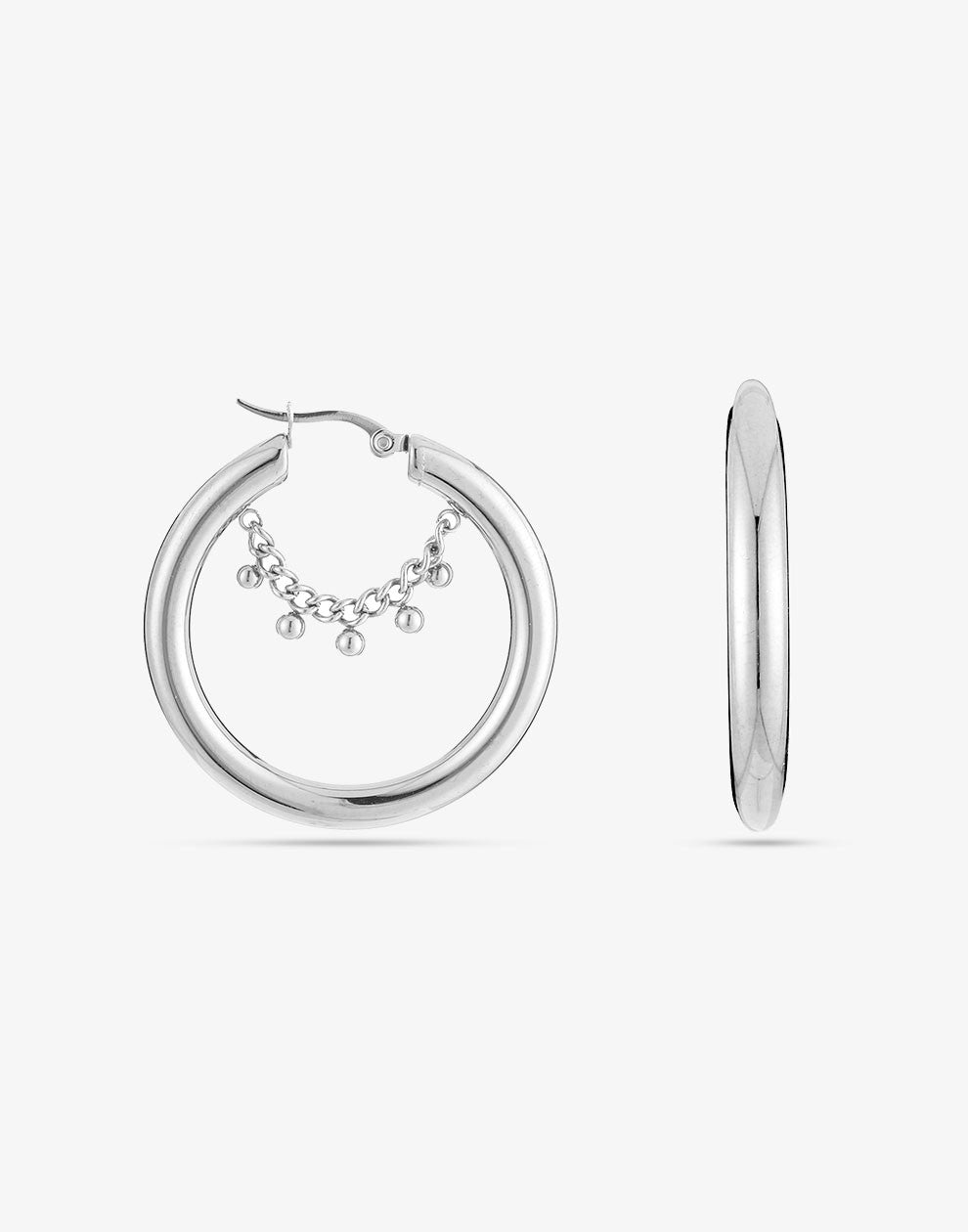 Oorringen hoops chain bolletjes zilverkleurig
