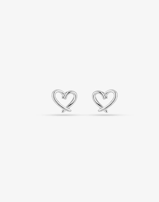 studs open playful heart silver-colored