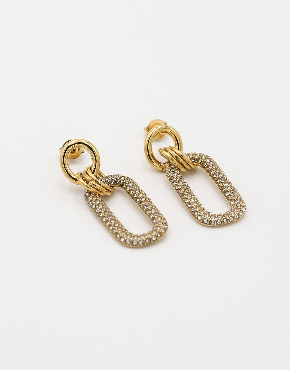 Oorsteker ovale strass hanger goudkleurig