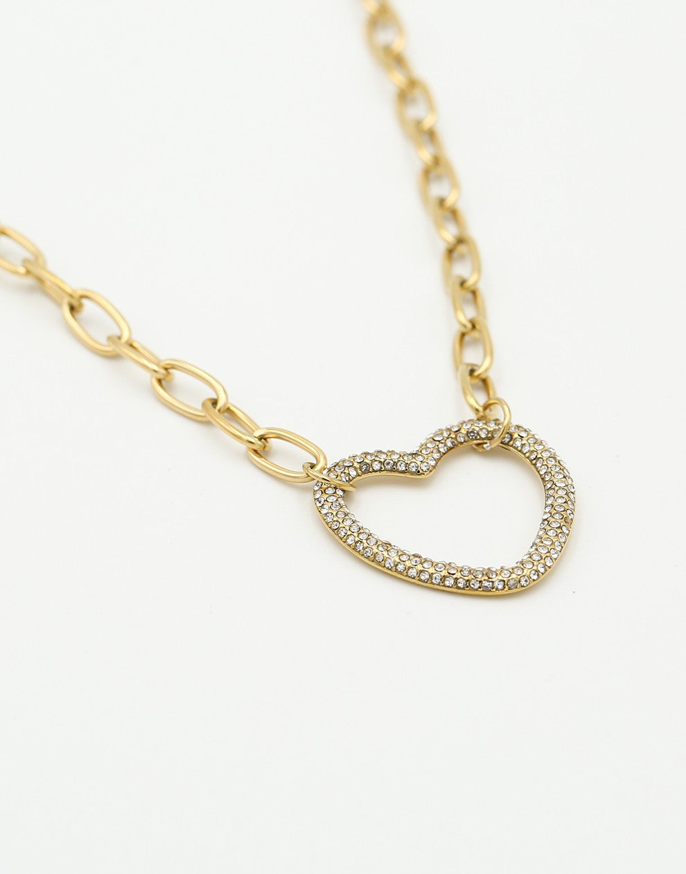 Schakelketting met strass hart goudkleurig