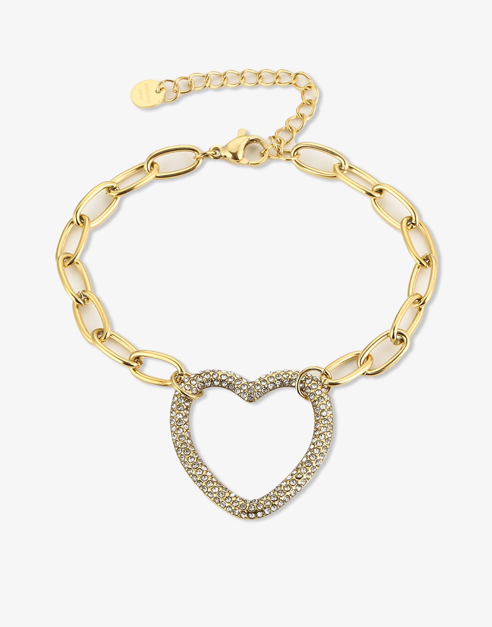 schakelarmband met strass hart goudkleurig