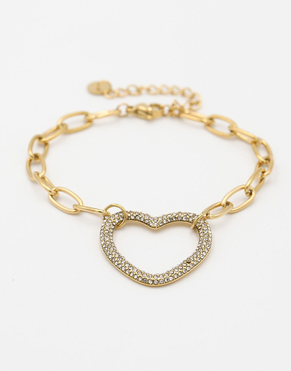 schakelarmband met strass hart goudkleurig