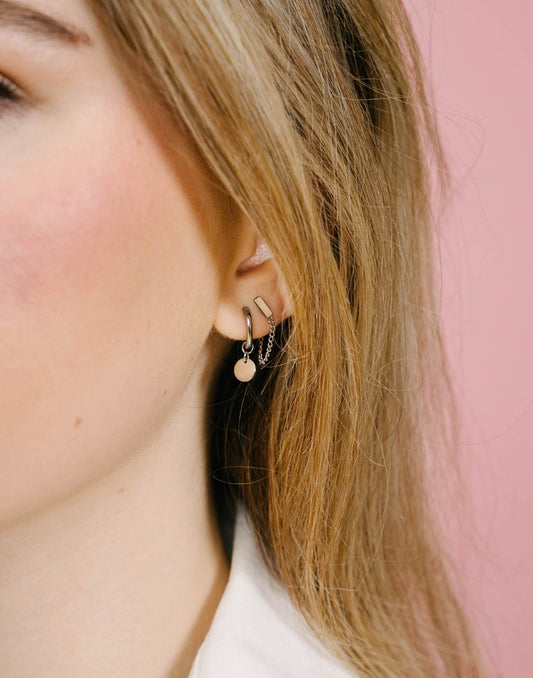 silver-colored coin earrings