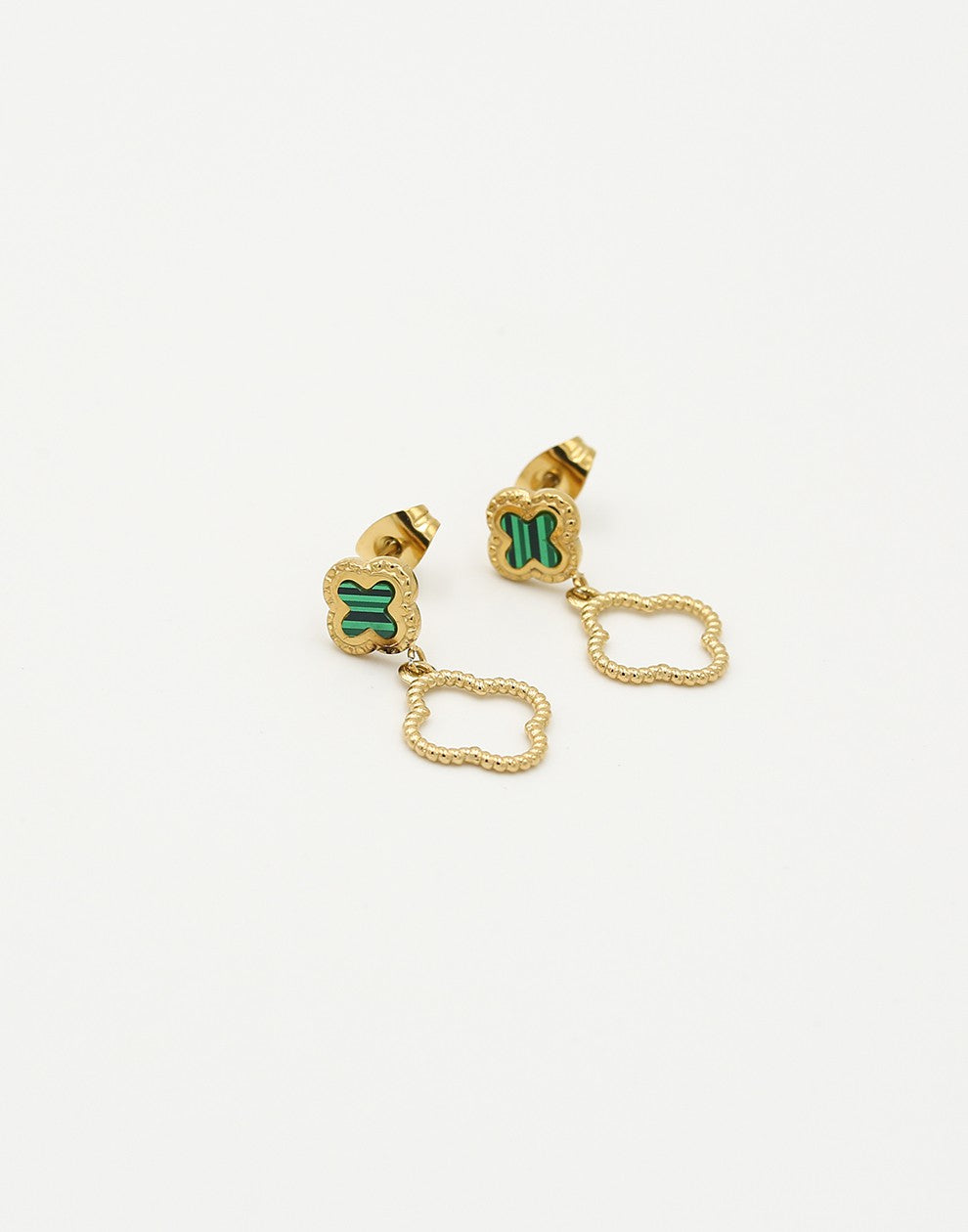Oorsteker dubbele klavers emerald