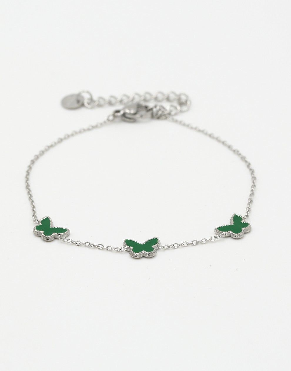 Armband vlinders groen zilverkleurig