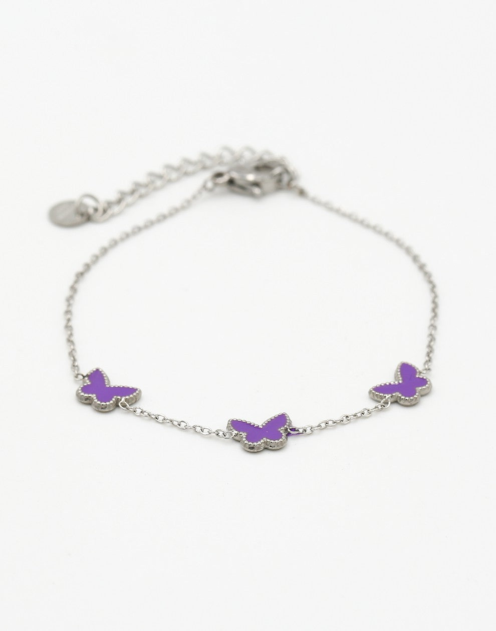 Armband vlinders paars zilverkleurig