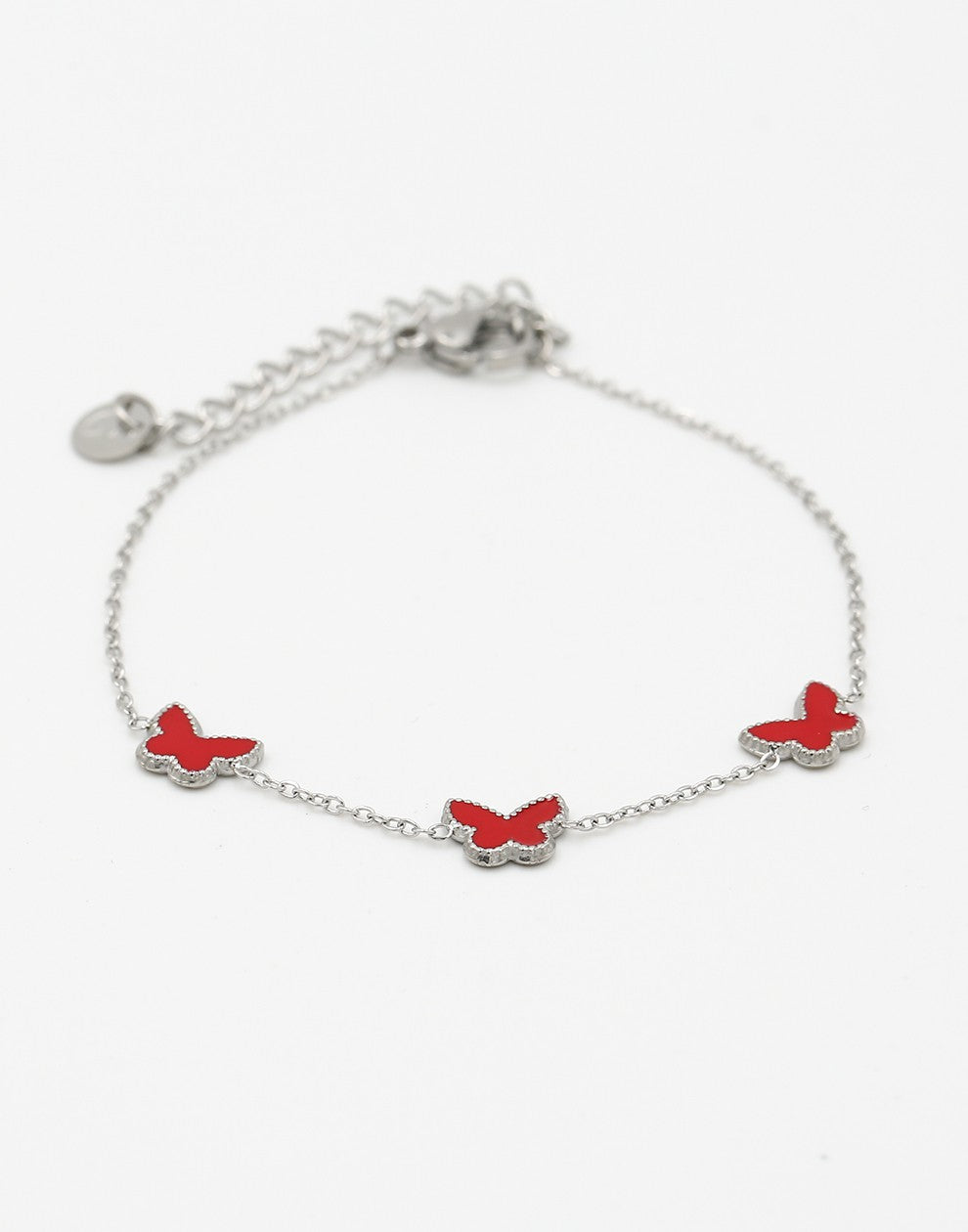 Armband vlinders rood zilverkleurig