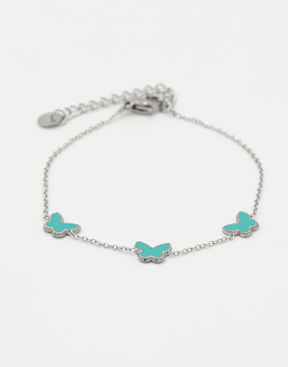 Armband vlinders turquoise zilverkleurig