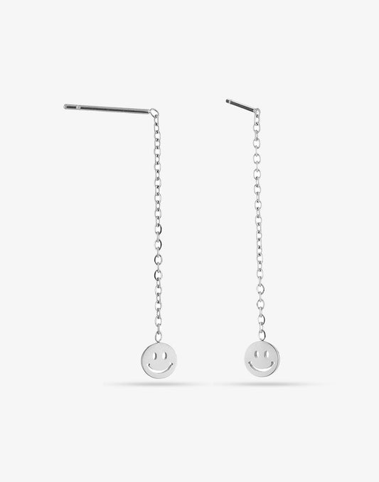 Silver-colored smiley pull-through earrings