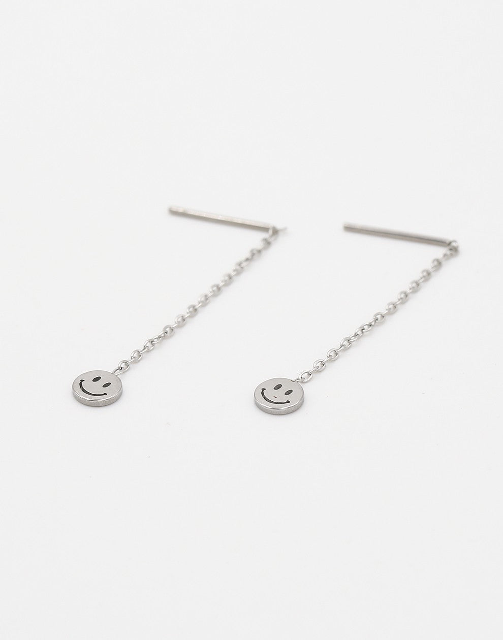 Silver-colored smiley pull-through earrings