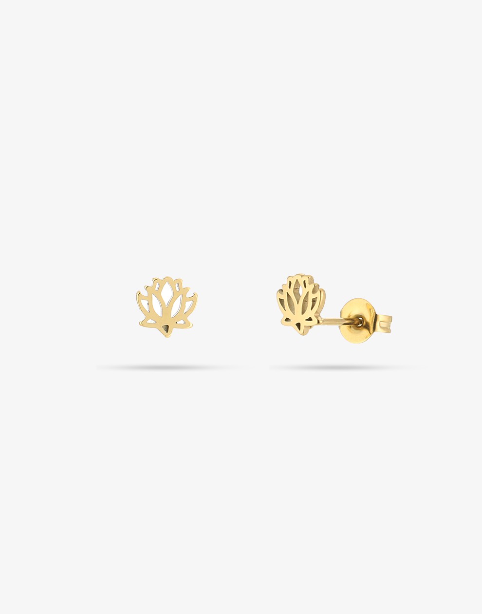 Gold-colored lotus flower stud earring