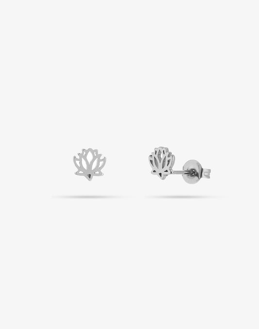 Ear stud lotus flower silver colored