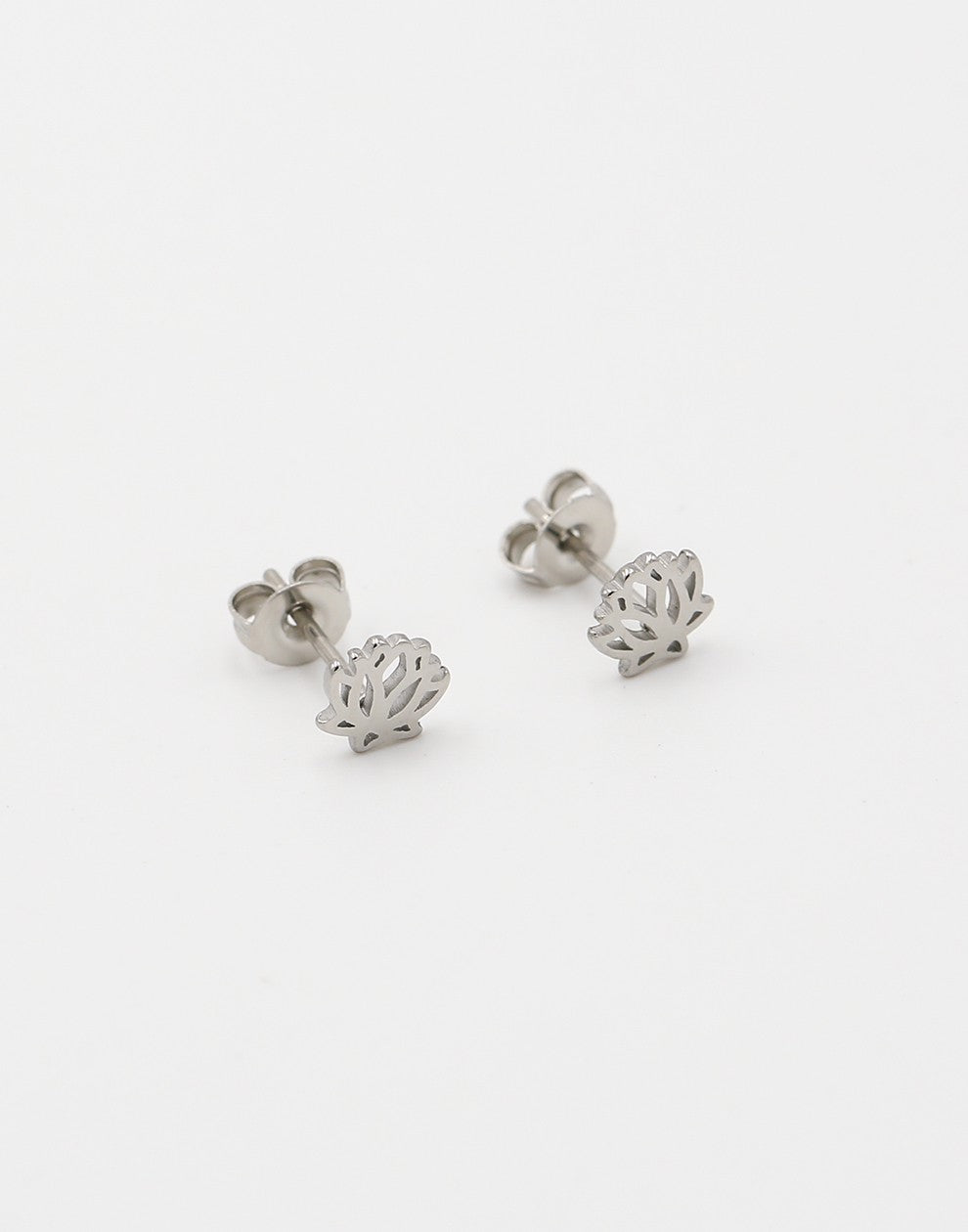 Ear stud lotus flower silver colored