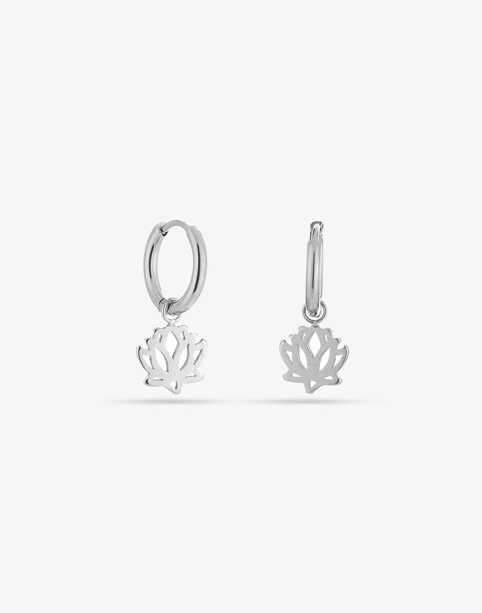 Silver-colored lotus flower earrings