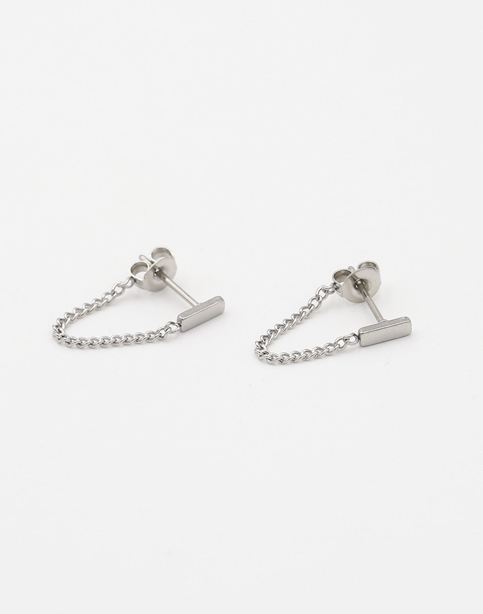 Studs staafje met chain zilverkleurig