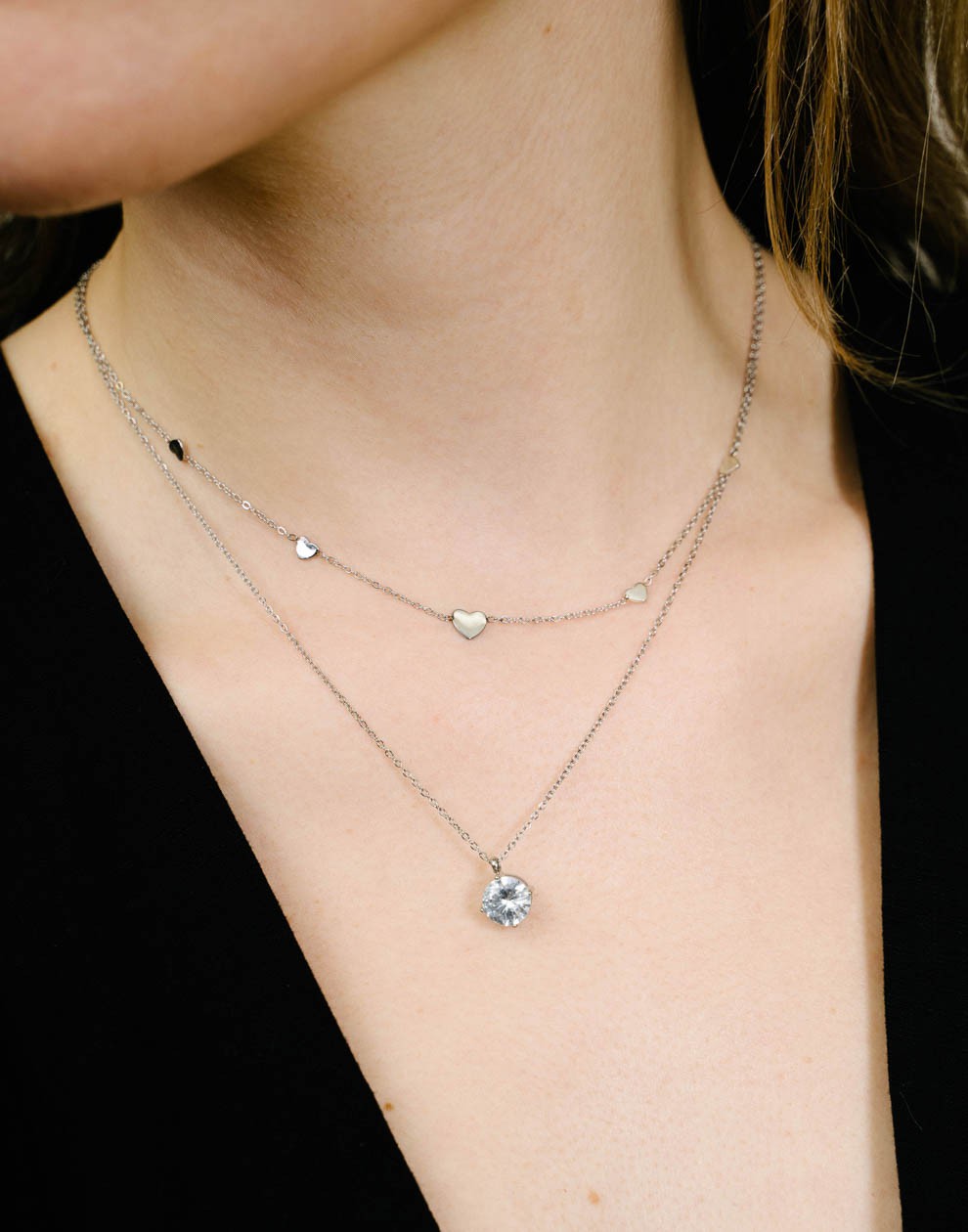 Ketting ronde steen zilverkleurig