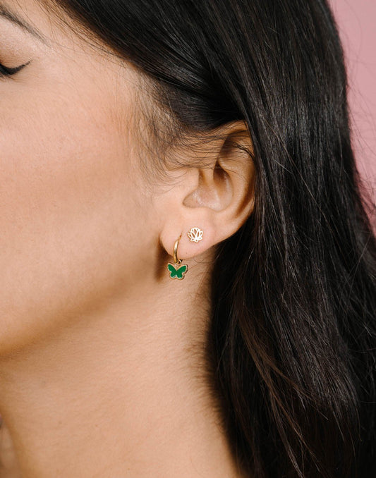 Gold-colored lotus flower stud earring