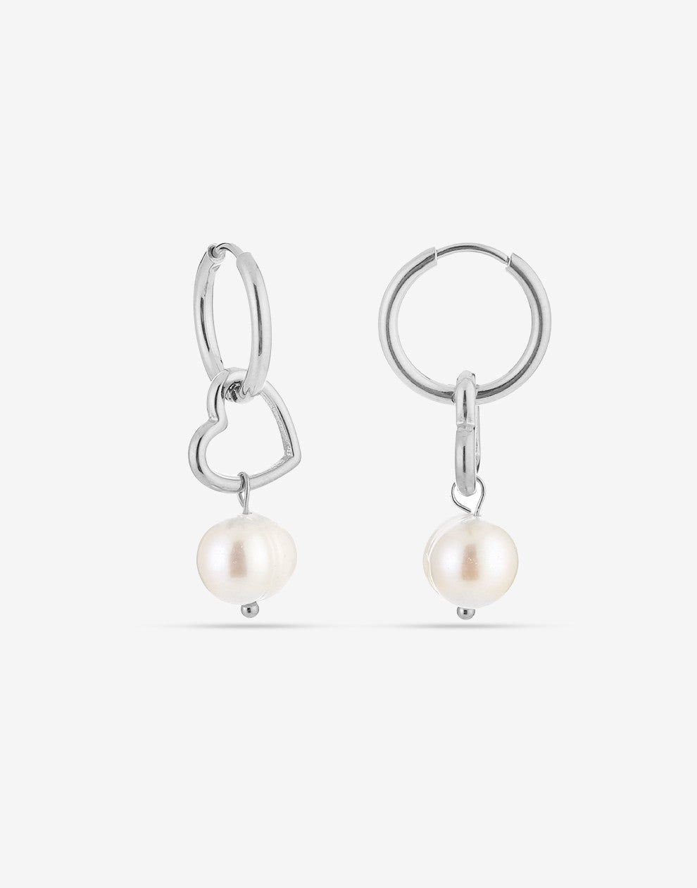 earring heart with pearl silver-colored