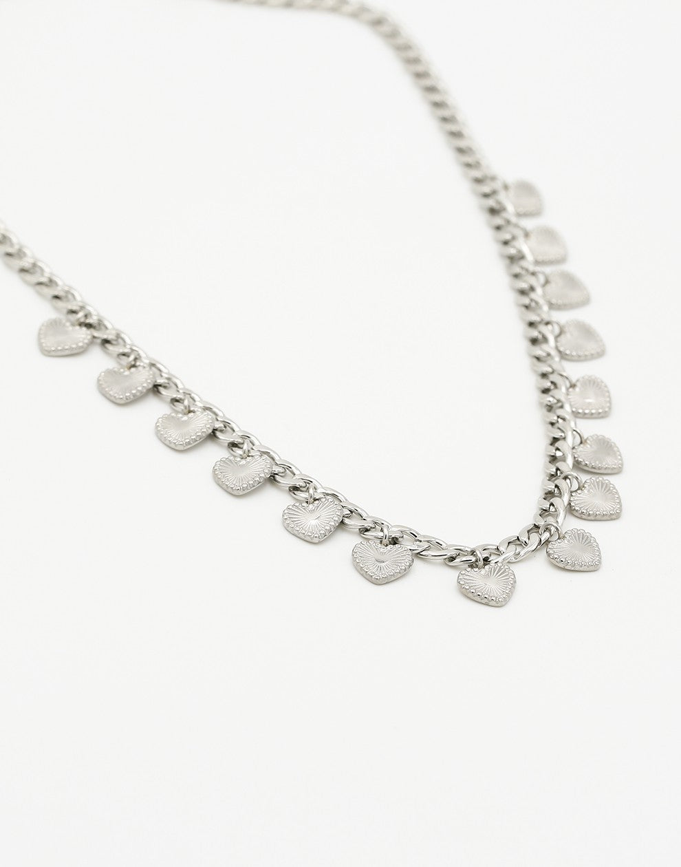 Schakelketting vintage hartjes zilverkleurig
