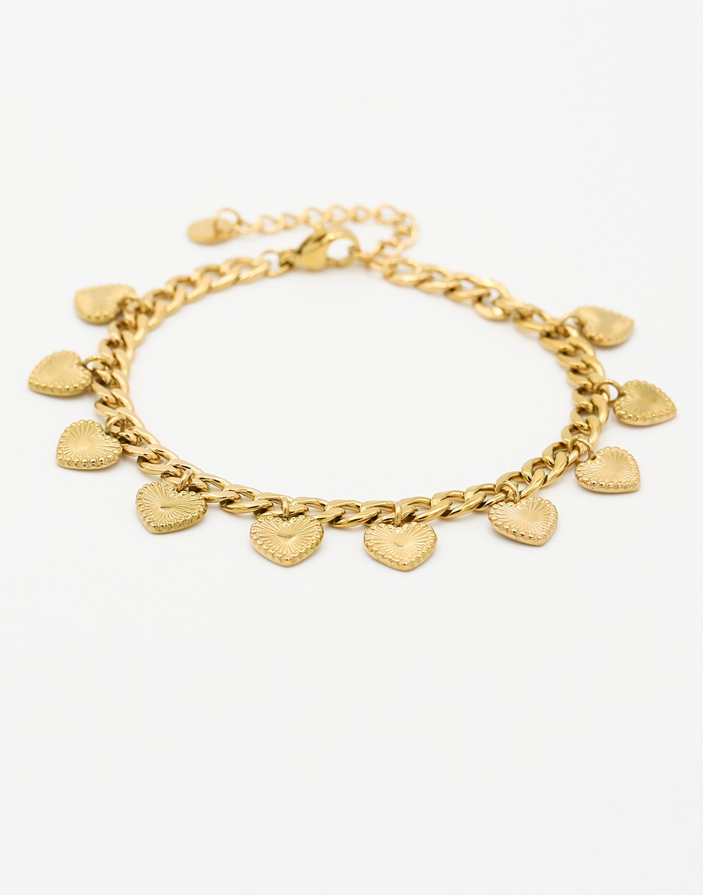Schakelarmband vintage hartjes goudkleurig