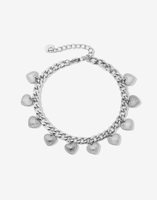 Schakelarmband vintage hartjes zilverkleurig