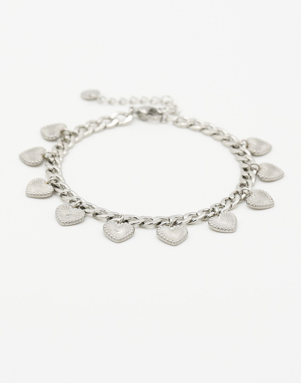 Schakelarmband vintage hartjes zilverkleurig