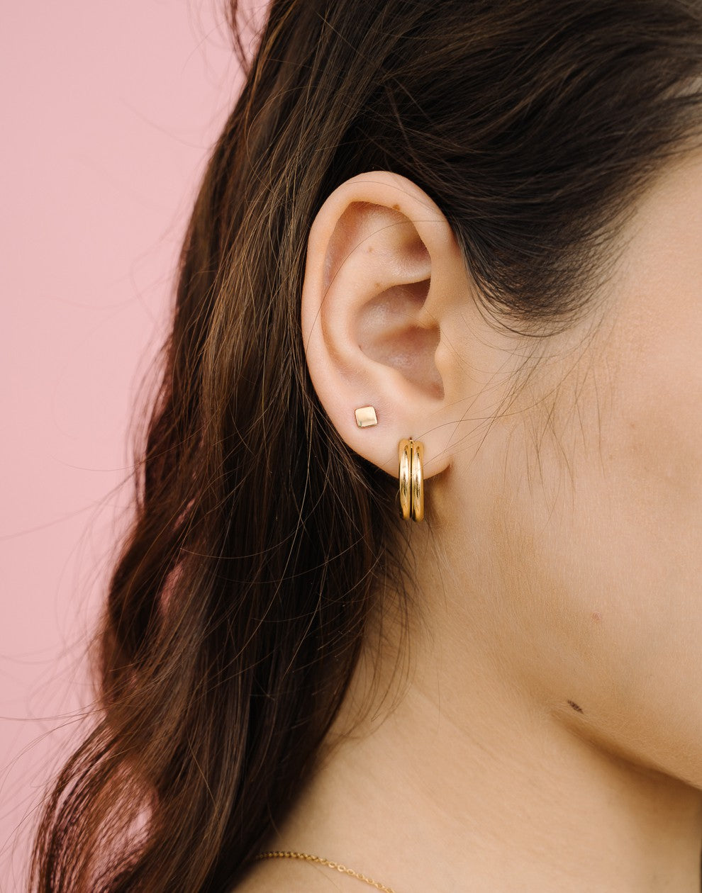 double earrings 12mm gold-colored