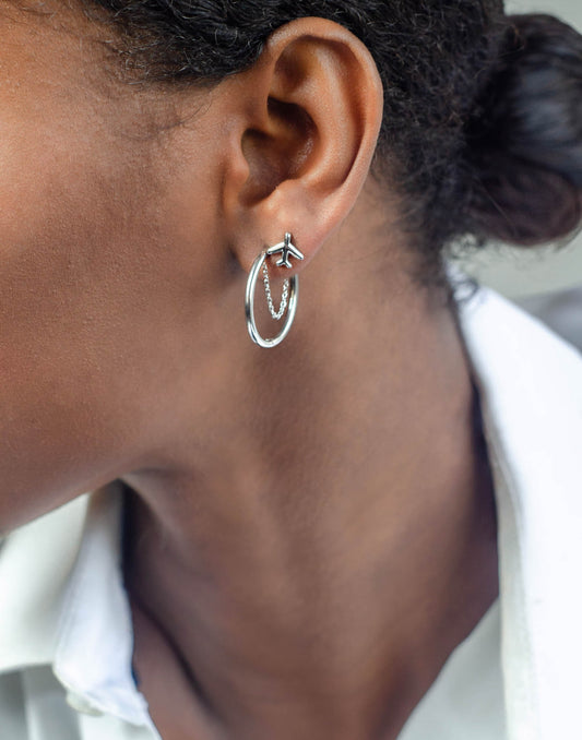 narrow hoops with silver chain