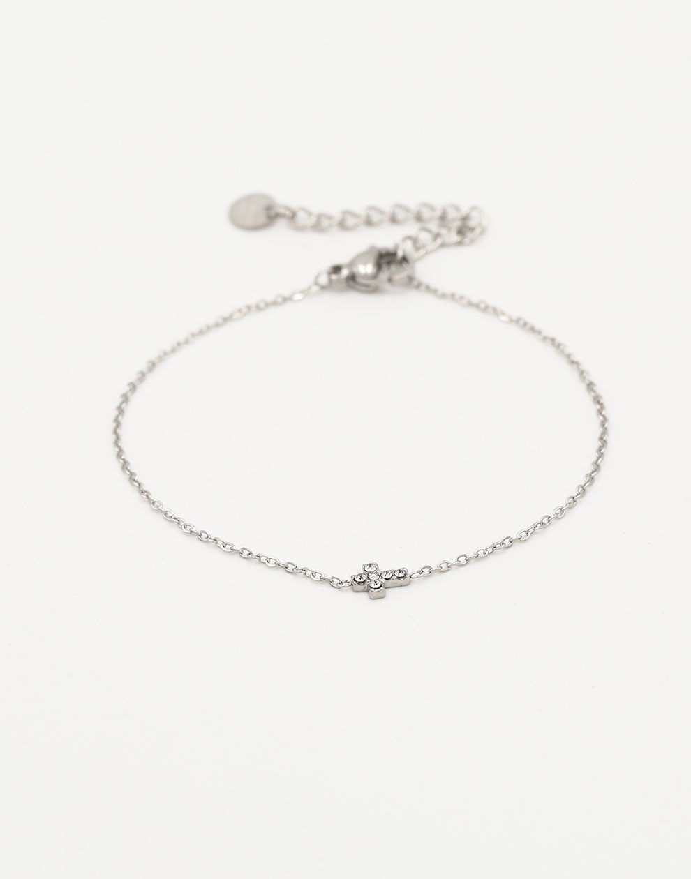 bracelet cross stones silver-colored